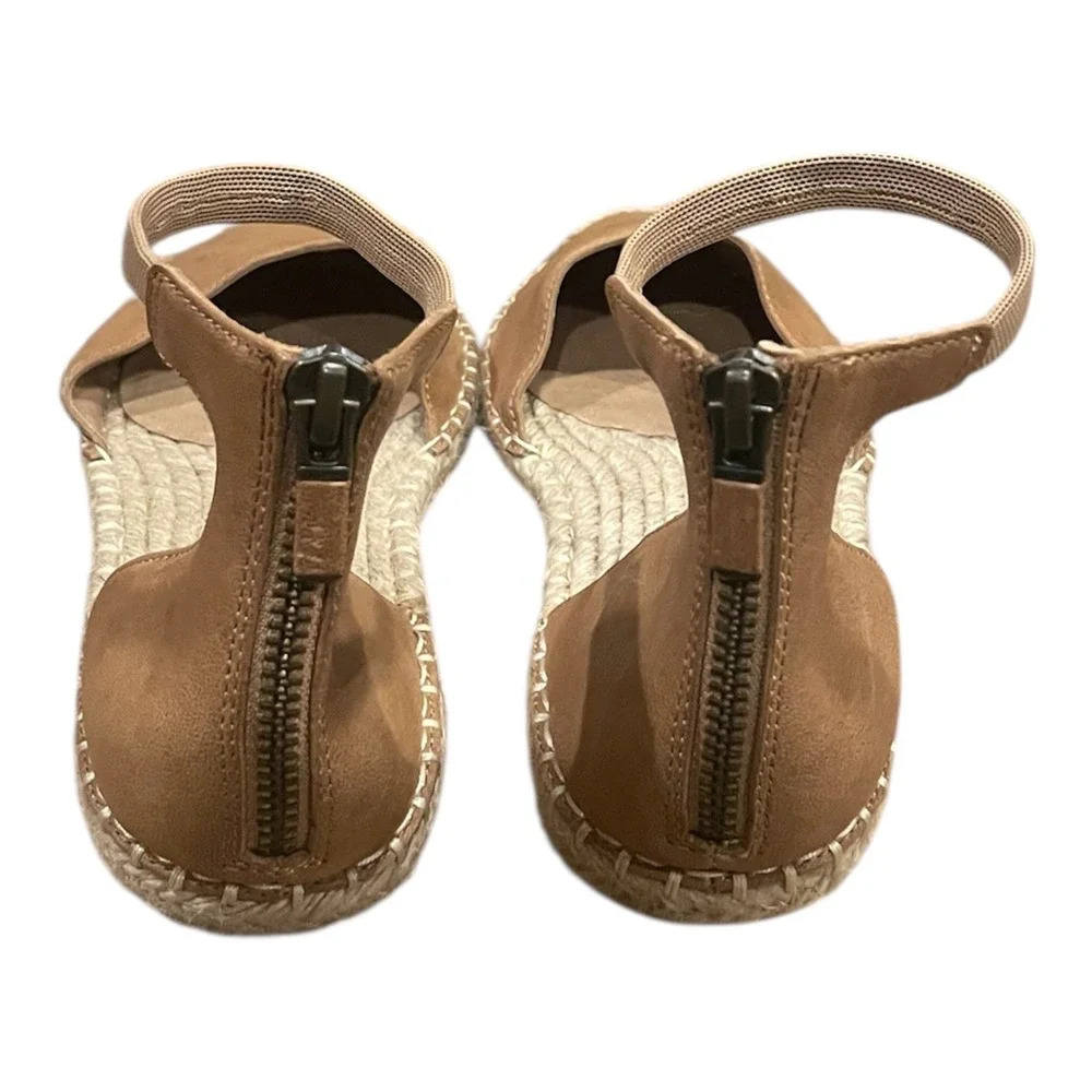 Eileen Fisher Women Tan Leather‎ Espadrille Ankle Strap Flat Sandals Size 7.5